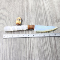 Selenite Spiral Handle Opalite Blade Ornamental Knife #3659     Mountain Man Knife