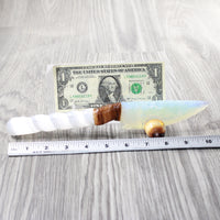 Selenite Spiral Handle Opalite Blade Ornamental Knife #3659     Mountain Man Knife