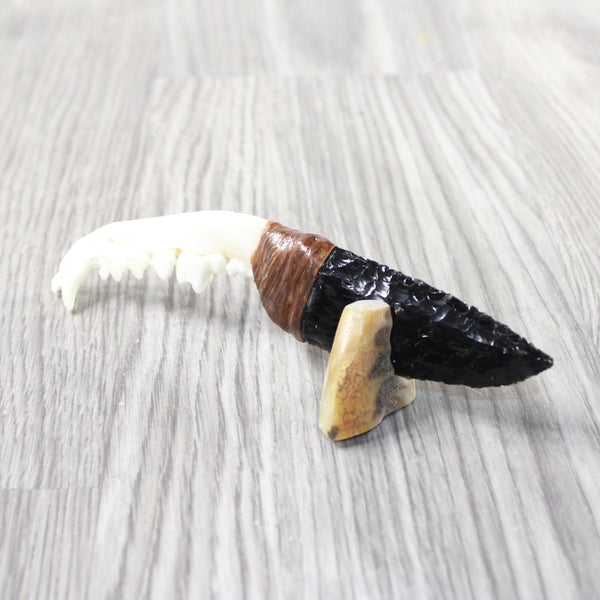Fox Jaw Handle Obsidian Blade Ornamental Knife #8859  Mountain Man Knife