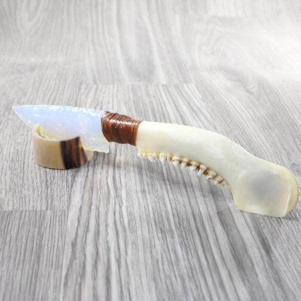 Deer Jaw Handle Opalite Blade Ornamental Knife #8859     Mountain Man Knife