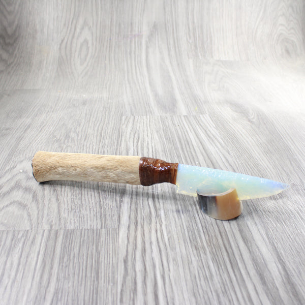 Hair-on Deer Bone Handle Opalite Blade Ornamental Knife #4959     Mountain Man Knife