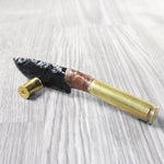 50 Cal Shell Casing Handle Obsidian Blade Ornamental Knife #7059  Mountain Man Knife