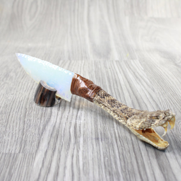 Extra Long Neck Rattlesnake Head Handle Opalite Blade Ornamental Knife #4159     Mountain Man Knife