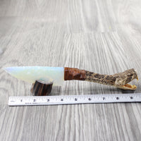 Extra Long Neck Rattlesnake Head Handle Opalite Blade Ornamental Knife #4159     Mountain Man Knife