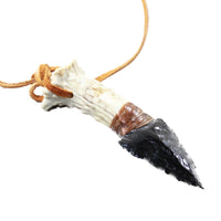 Antler Crown Handle Obsidian  Blade Knife Necklace  #6259  Mountain Man Necklace
