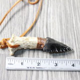 Antler Crown Handle Obsidian  Blade Knife Necklace  #6259  Mountain Man Necklace