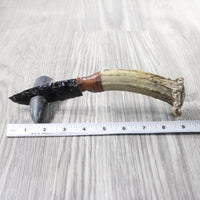 Deer Antler Crown Handle Obsidian Blade Ornamental Knife #2459  Mountain Man Knife