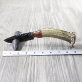 Deer Antler Crown Handle Obsidian Blade Ornamental Knife #2459  Mountain Man Knife