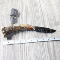 Deer Antler Crown Handle Obsidian Blade Ornamental Knife #2459  Mountain Man Knife
