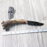 Deer Antler Crown Handle Obsidian Blade Ornamental Knife #2459  Mountain Man Knife
