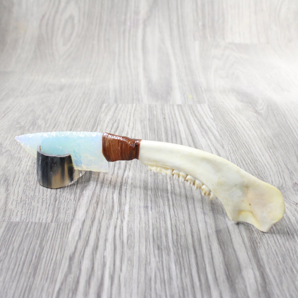 Deer Jaw Handle Opalite Blade Ornamental Knife #1559     Mountain Man Knife
