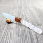 Selenite Spiral Handle Opalite Blade Ornamental Knife #3559     Mountain Man Knife