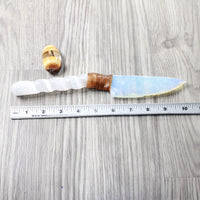 Selenite Spiral Handle Opalite Blade Ornamental Knife #3559     Mountain Man Knife