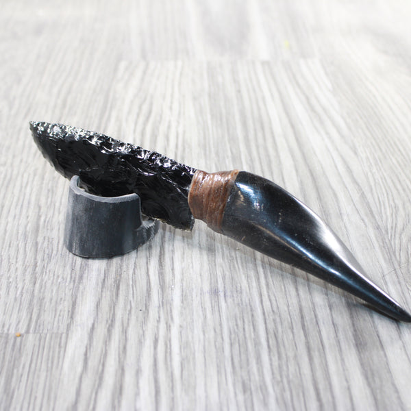 Goat Horn Handle Obsidian Blade Ornamental Knife #6559  Mountain Man Knife
