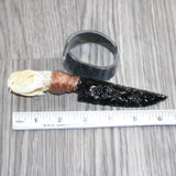 Mink Skull Handle Obsidian  Blade Ornamental Knife # 07867