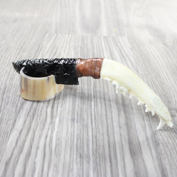 Coyote Jaw Handle Obsidian Blade Ornamental Knife #1659  Mountain Man Knife