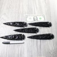 5 Obsidian Ornamental Spearheads  #2759     Arrowhead