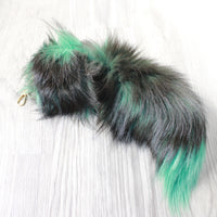 1 Dyed Silver Fox Tail Key Ring #1759  Taxidermy Keychain Tassel Bag Tag