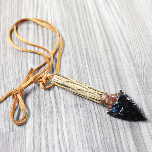 Cholla Cactus Wood Handle  Obsidian Blade Knife Necklace  #5759  Mountain Man Necklace
