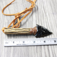 Cholla Cactus Wood Handle  Obsidian Blade Knife Necklace  #5759  Mountain Man Necklace