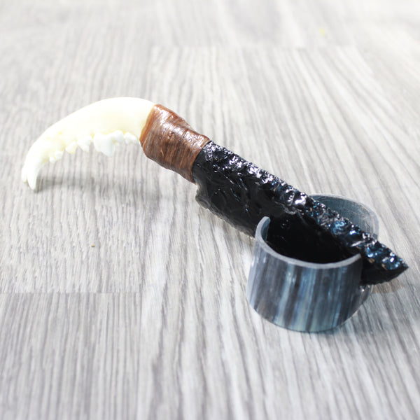 Fox Jaw Handle Obsidian Blade Ornamental Knife #1859  Mountain Man Knife