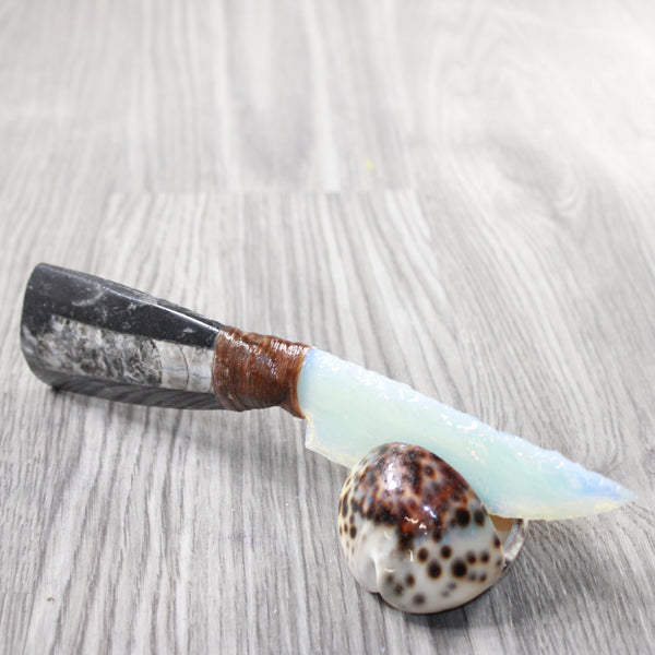 Orthoceras Fossil Handle Opalite Blade Ornamental Knife #8859     Mountain Man Knife