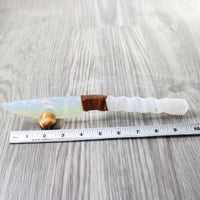Selenite Spiral Handle Opalite Blade Ornamental Knife #8859     Mountain Man Knife