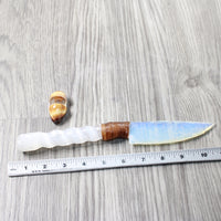 Selenite Spiral Handle Opalite Blade Ornamental Knife #8859     Mountain Man Knife