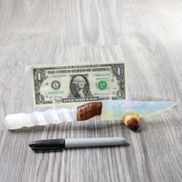 Selenite Spiral Handle Opalite Blade Ornamental Knife #8859     Mountain Man Knife