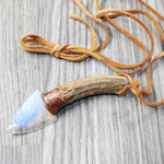 Deer Antler Handle Opalite  Blade Knife Necklace  #6859  Mountain Man Necklace