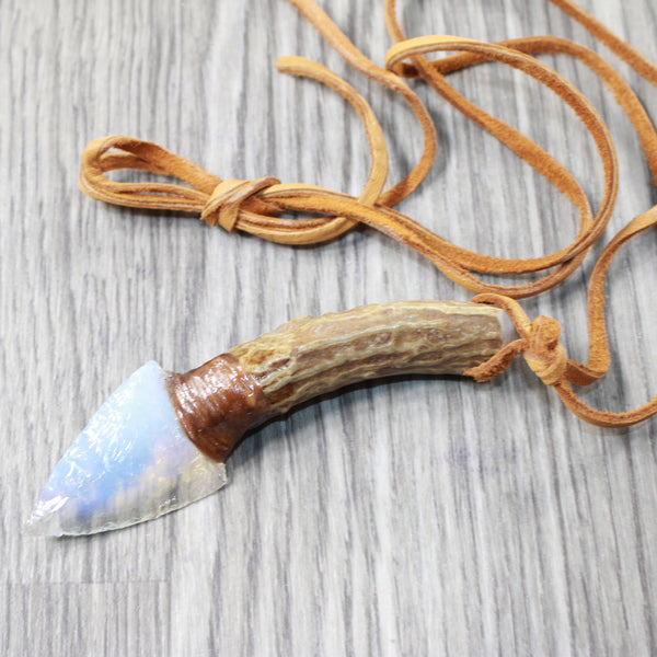 Deer Antler Handle Opalite  Blade Knife Necklace  #6859  Mountain Man Necklace