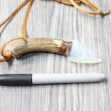 Deer Antler Handle Opalite  Blade Knife Necklace  #6859  Mountain Man Necklace