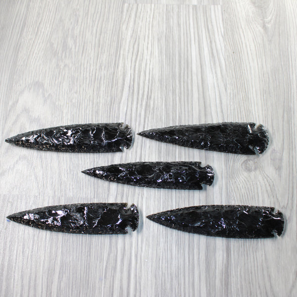 5 Obsidian Ornamental Spearheads  # 9959    Arrowhead