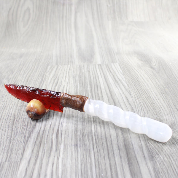Selenite Spiral Handle Glass Blade Ornamental Knife #3059    Mountain Man Knife