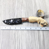 Coyote Foot Handle Obsidian Blade Ornamental Knife #9259  Mountain Man Knife