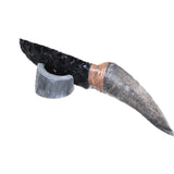 Goat Horn Handle Obsidian  Blade Ornamental Knife #22868