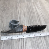 Goat Horn Handle Obsidian  Blade Ornamental Knife #22868