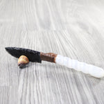 Selenite Spiral Handle Obsidian Blade Ornamental Knife #8459  Mountain Man Knife