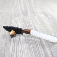 Selenite Spiral Handle Obsidian Blade Ornamental Knife #8459  Mountain Man Knife