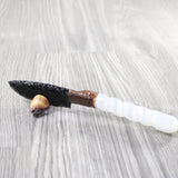 Selenite Spiral Handle Obsidian Blade Ornamental Knife #8459  Mountain Man Knife