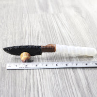 Selenite Spiral Handle Obsidian Blade Ornamental Knife #8459  Mountain Man Knife