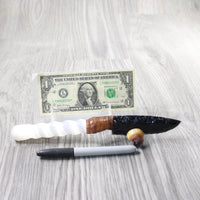 Selenite Spiral Handle Obsidian Blade Ornamental Knife #8459  Mountain Man Knife