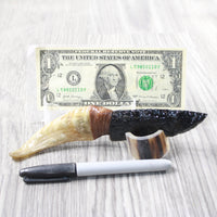 Goat Horn Handle Obsidian Blade Ornamental Knife #9559  Mountain Man Knife