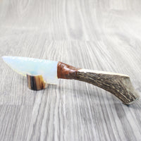 Elk Antler Handle Opalite Blade Ornamental Knife #8559     Mountain Man Knife