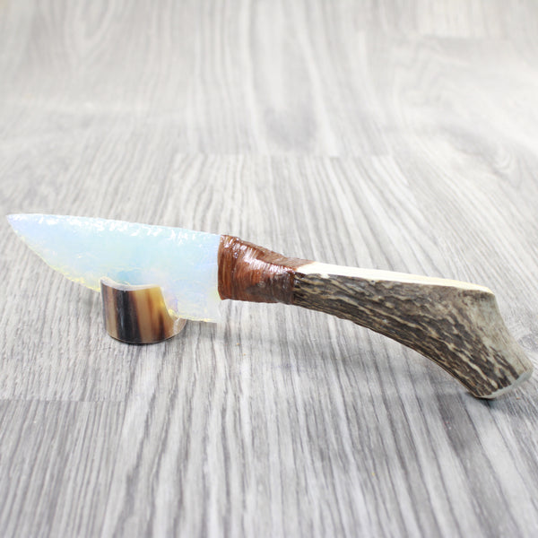 Elk Antler Handle Opalite Blade Ornamental Knife #8559     Mountain Man Knife