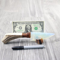 Elk Antler Handle Opalite Blade Ornamental Knife #8559     Mountain Man Knife