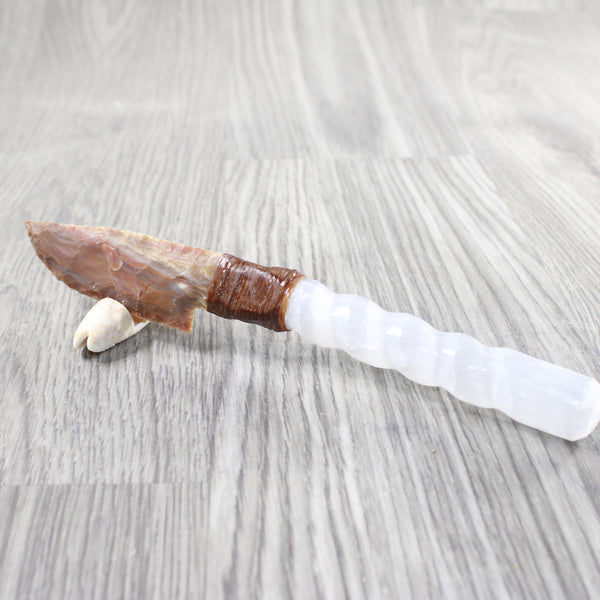 Selenite Spiral Handle Stone Blade Ornamental Knife #0859    Mountain Man Knife