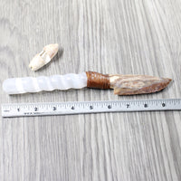 Selenite Spiral Handle Stone Blade Ornamental Knife #0859    Mountain Man Knife