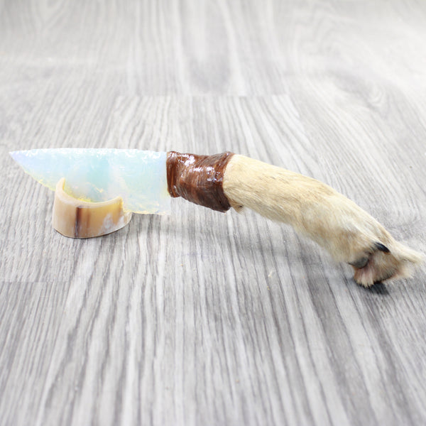Coyote Foot Handle Opalite Blade Ornamental Knife #7959     Mountain Man Knife