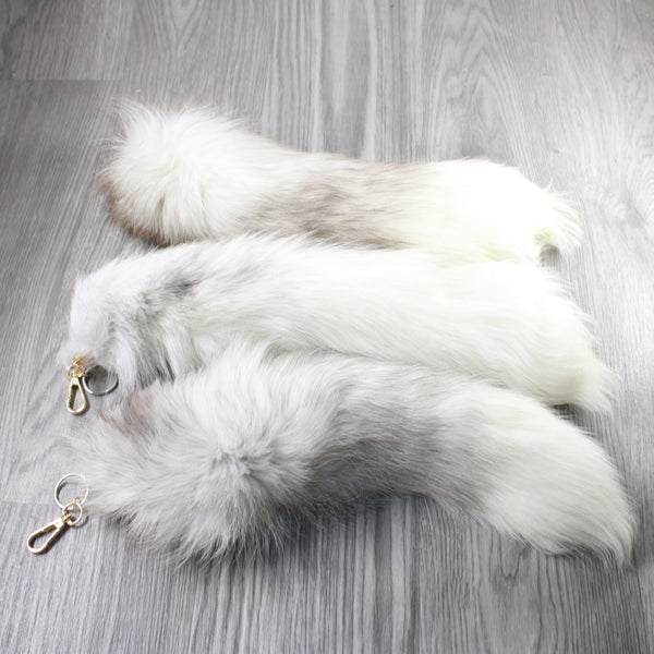 3 Marble Fox Tail Key Rings #3959  Taxidermy Keychain Tassel Bag Tag